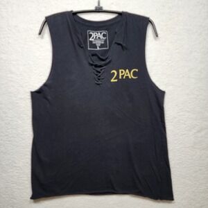 2Pac Tupac Shakur Tank Top Black Lace Up Cut Off Rose Graphic Shirt
